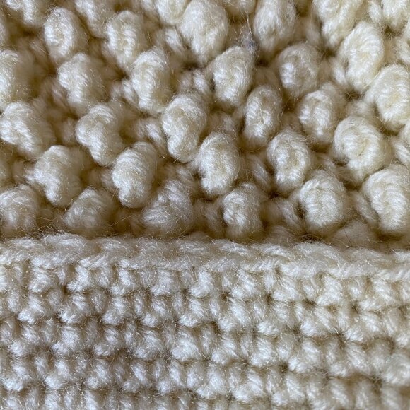 Vintage 100% Acrylic Textured Cream Chunky Knit Beanie Hat Fisherman Japan - Picture 4 of 4